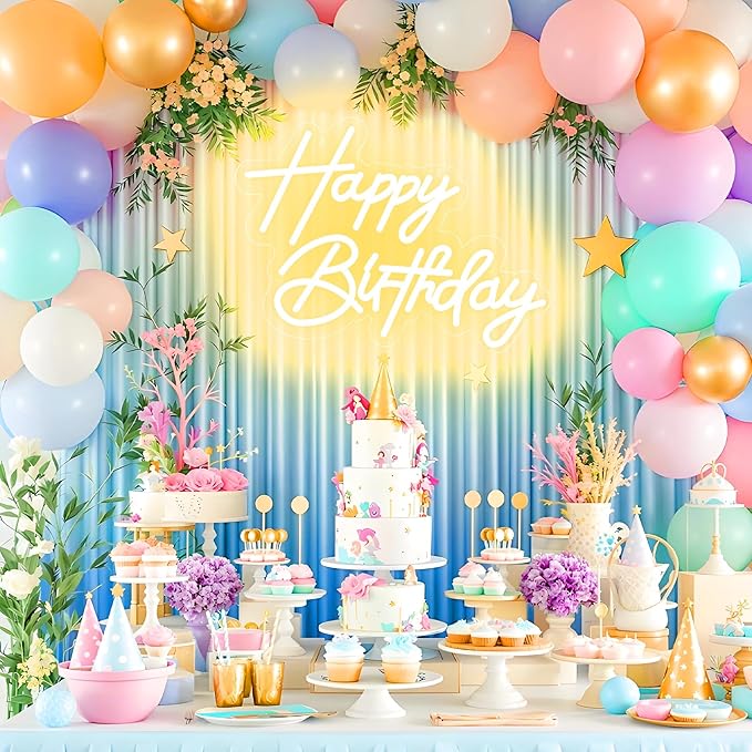 Happy Birthday Neon Sign for Wall Decor, USB Powered LED Neon Sign with Dimmable Brightness, Ideal for All Ages Birthday Parties and Celebrations, With 2 Pcs Birthday Cards (17×12 Inch)