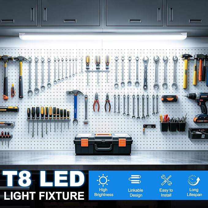 SHOPLED LED Shop Lights 2FT, 22W 3300LM 6000K Cool White, V-Shape Linkable | T8 Tube Light Fixtures, Utility Shop Lights, 2 Foot Cabinet Lighting for Workbench, Basement, Cabinet, ETL Listed, 4-Pack