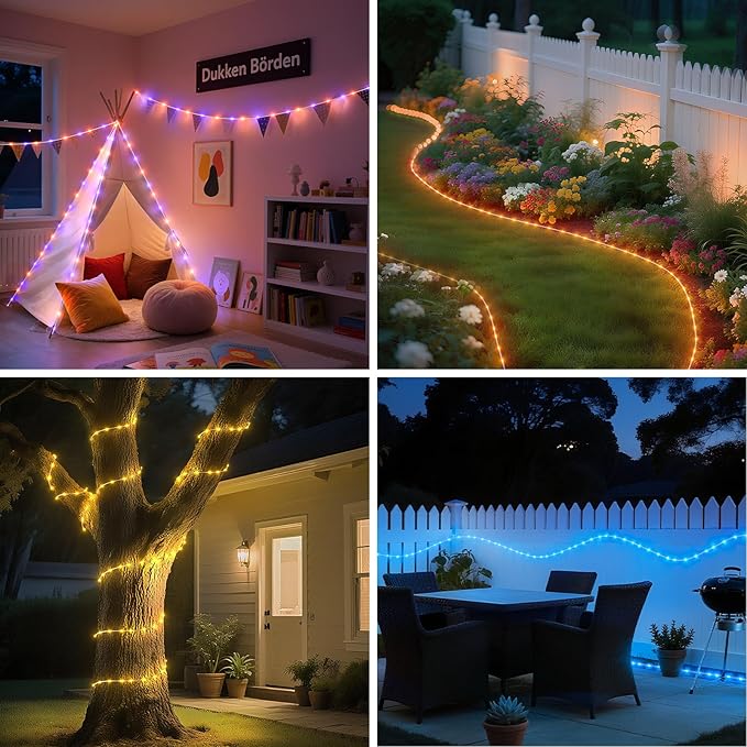 Rope Lights for Outside, 40FT 120LED Color Changing Rope Lights with Plug & Remote, 24 Colors RGB Twinkle Light Indoor Bedroom, LED String Light Outdoor Waterproof, Timer, for Christmas