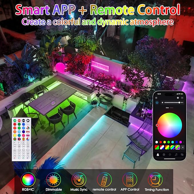 200FT LED Rope Lights for Outside Waterproof with Remote & APP | 610 LED String Light Outdoor Plug in, 16 Million Colors Changing Music Sync Smart Fairy Lighting for Bedroom Indoor Christmas