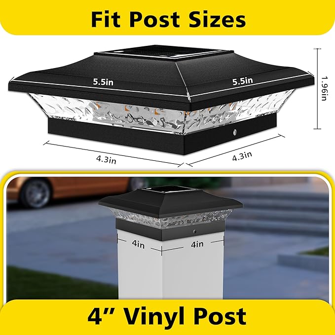 T-SUN 4x4 Solar Post Cap Lights Outdoor 24 Pack, Warm White LED Fence Post Solar Lights Fit for 4x4 Vinyl Posts, Waterproof Deck Light Solar Powered for Garden Patio Gate Porch