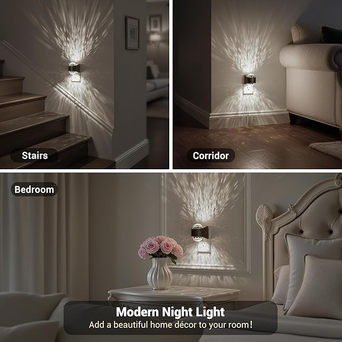 JandCase Night Lights Plug into Wall, Star Projector Night Light with 5000K Daily White, Automatic Galaxy Nightlight Plug in with Light Sensor for Bathroom Hallway Room Decor