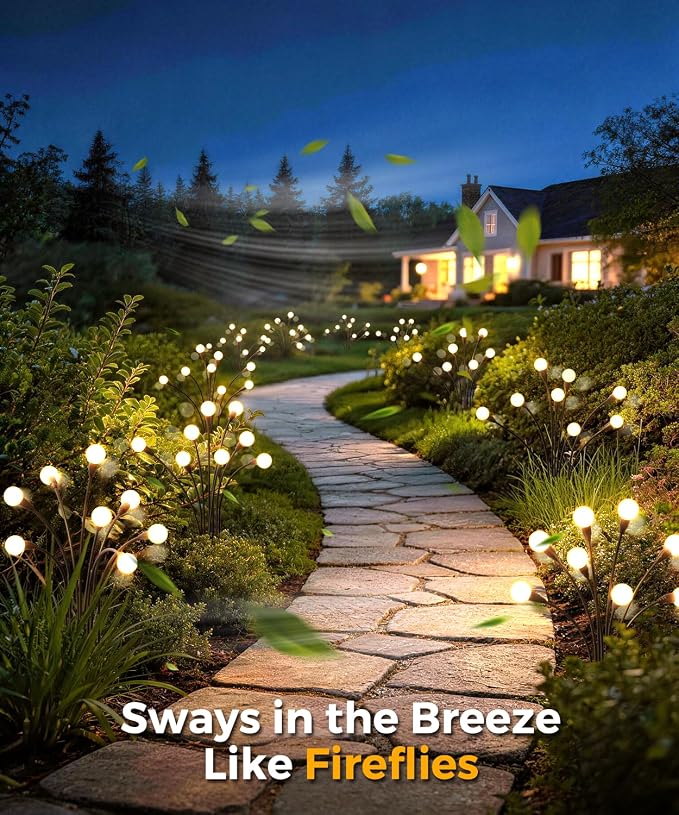 2 Pack Solar Garden Lights 16 LED, Solar Lights Outdoor Waterproof IP65, Decorative Garden Lights Solar Powered for Yard Patio Pathway Decor, Outside Fairy Firefly Lights Garden Gifts
