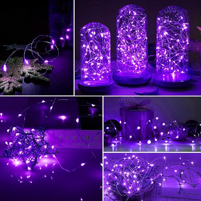 AIKEI 48 Pack LED Fairy Lights Battery Operated, Mini String Lights Waterproof 7 Feet 20 Led Firefly Starry Lamps for Wedding Party Bedroom Garden Halloween Christmas Decoration Purple