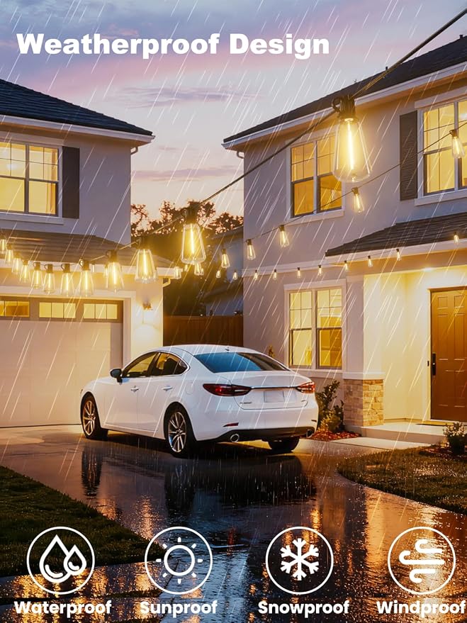 Svater 200 FT Outdoor String Lights LED, Waterproof for Outside Patio | 104 Shatterproof ST38 Dimmable Bulbs, Hanging Lighting For Bistro Market Backyard, ETL Listed 2700K (100 FT *2)