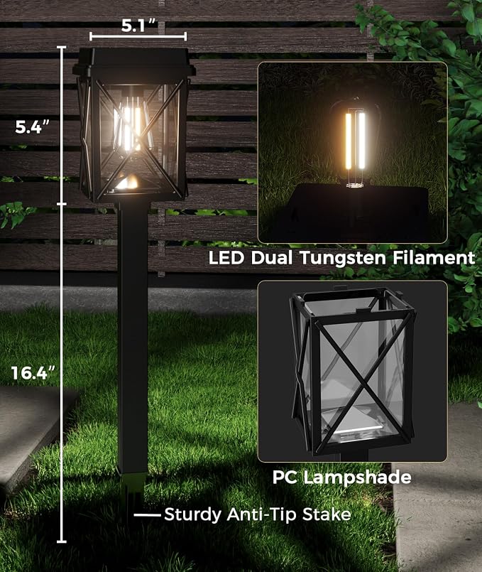 XMCOSY+ Solar Pathway Lights Outdoor, 6 Pack Bright Solar Garden Lights | 3 Color Modes, 20-50LM Custom Brightness, 15H Landscape Lighting, Solar Lights Outdoor Waterproof IP65 for Yard Path Walkway
