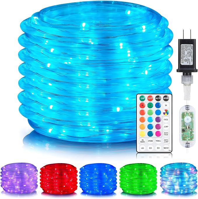 ANJAYLIA 105FT 320 LED Color Changing Rope Lights with Plug and Remote | Led Outdoor Waterproof Rope Light with Color Option, 7 Modes, Timer, Memory, Remote for Bedroom, Deck, and Holiday Decor