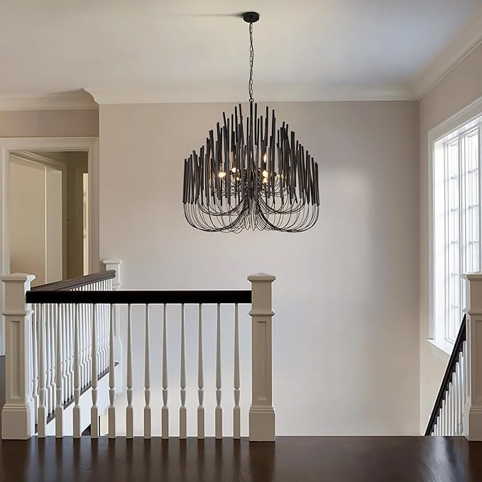 TOCHIC Modern Farmhouse Chandelier for Dining Room 36", Large Vintage Black Wood Chandeliers Light for Living Room, Rustic Pendant Lighting Fixture Ceiling Hanging for Foyer Bedroom Entryway