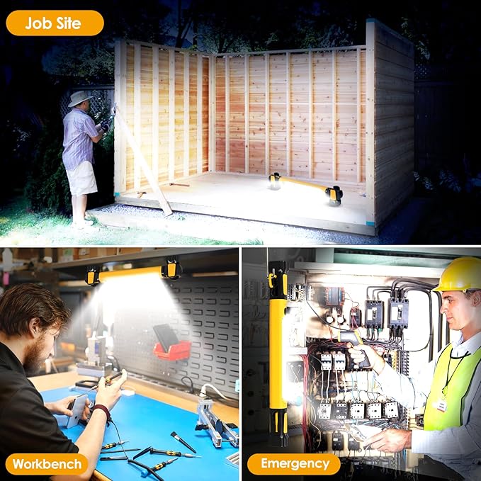 Ropelux Mechanic Work Light Bar with 2500LM 5200mAh Battery, Orange 2 Pcs | 2-Level Brightness, 7500K Cool White, 4-10 Hours Runtime, Magnetic Bases, Hooks, 360° Rotating, Rechargeable, Tool Gift
