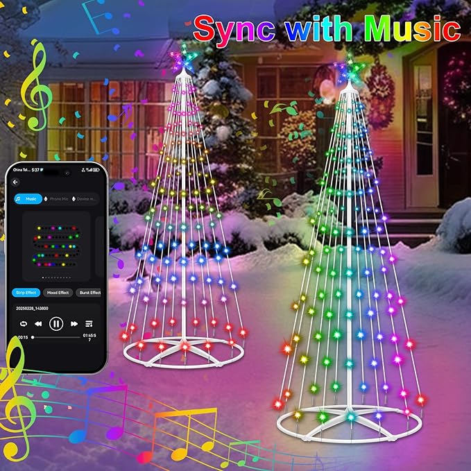 4FT 130LED Smart Christmas Tree Lights, USB Powered Christmas Cone Tree Lights with App Control, Color Changing DIY Music Sync & Timer Outdoor Christmas Tree for Yard Front Porch Xmas Decoration