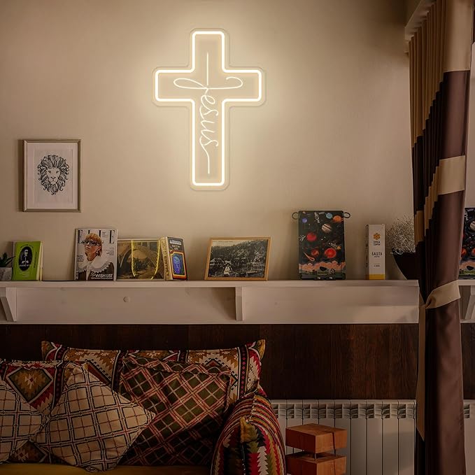 Cross Neon Signs Jesus Neon Signs LED Wall Decor for Bedroom Living Room Weddings, Dimmable Light Sign for Home Decor, Religious Events, Christmas Easter Celebrations Gifts (Jesus Cross)