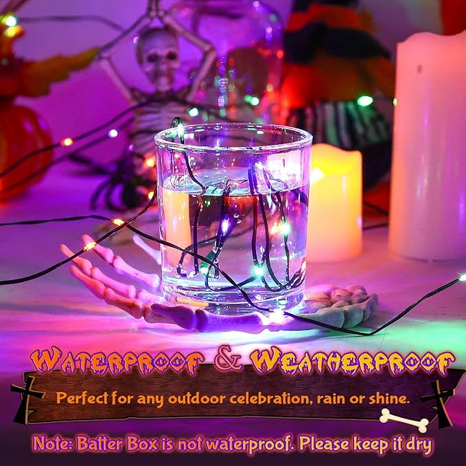 Orange Purple Green Fairy Lights Battry Operated with Timer, Halloween String Lights for Outside 16.4ft 50LED Indoor Outdoor Halloween Decorations Garland Party Patio Garden Yard 2 Packs