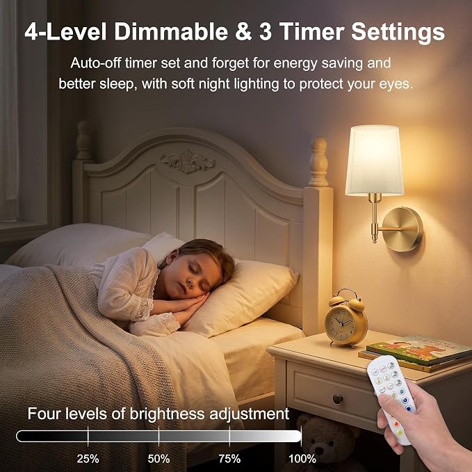 Battery Operated Wall Sconces Set of 2, Wireless Rechargeable Dimmable Wall Light with 15000mAh RGB Bulb and Remote for Bedroom, Living Room, Hallway, Gold, 13.4in | Wireless Rechargeable 3 Color Temperature Dimmable Magnetic Bulb Wall Light for Bedroo...