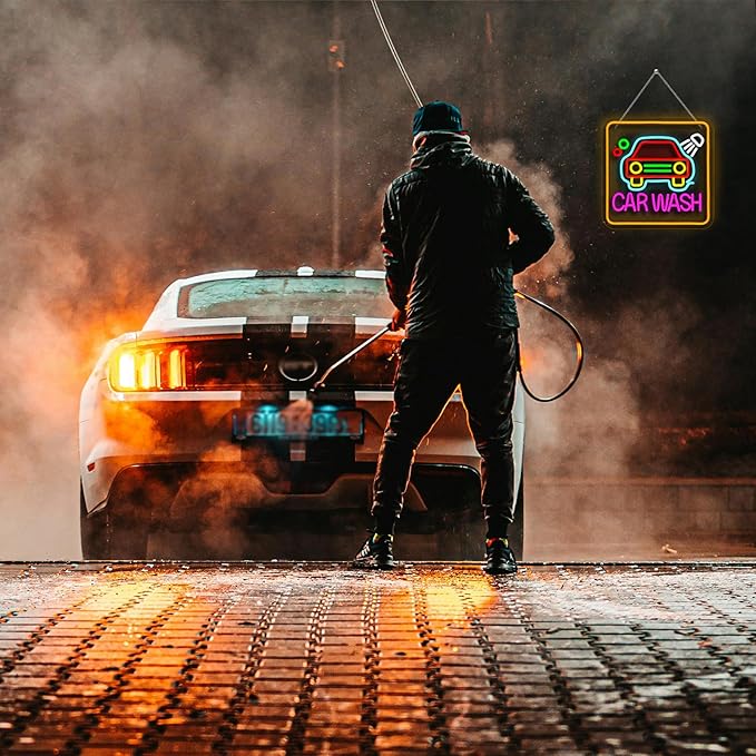 Car Wash Neon Sign Neon Lights USB Powered Ultra Bright Dimmable Hanging Wall Art Decoration for Gas Station Facility Detailing Business Service Home Shop/Truck