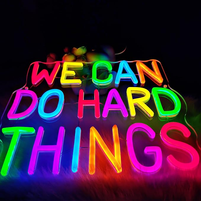 We Can Do Hard Things Neon Sign,Motivational Wall Art for Classroom,Office | Neon Sign for Classroom, Colorful LED Classroom Decor & Kids Room Light | Motivational Wall Art for Office & Learning Space