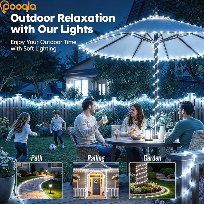 Rope Lights Outdoor, 2 x 100LED Cool White Battery String Lights | Rope Lights Outdoor with 8 Modes Remote&Timer, Waterproof Battery Operated Camping Lights for Car Trampoline