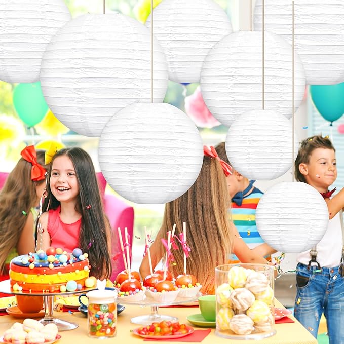 White Paper Lanterns Celehappy Hanging Round Paper Lanterns Decorative 6" 8” 10” Chinese Lanterns for Birthday Wedding Party Decoration Baby Showers Valentine Indoor Outdoor 12pcs