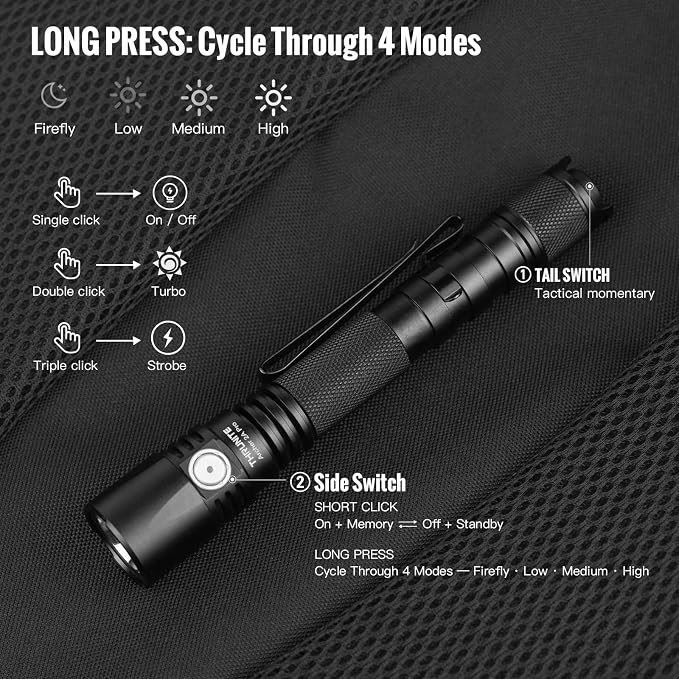 ThruNite Archer 2A Pro Flashlight, 1020 Lumens, 365M Long-Range Throw | USB-C Rechargeable, Dual Switch, Tactical EDC, IPX8 Waterproof, 1.5M Drop Resistant, Camping Hiking Flashlight, Cool White