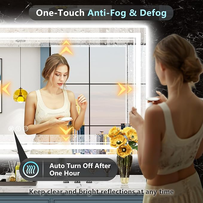 72x40 LED Bathroom Mirror, Backlit & Front Lit Lighted Mirror | Anti-Fog Vanity Mirror with Lights, 3 Color Dimmable, Memory, Shatterproof, Tempered Glass, CRI95, UL Listed, Wall Mounted