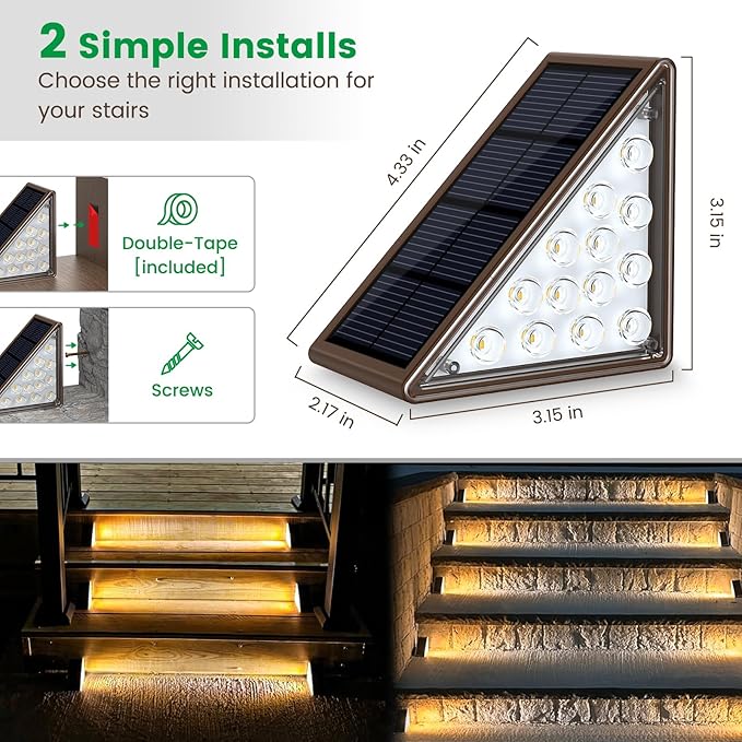 Solar Step Lights for Outside, 6pack Solar Stair Lights Outdoor Waterproof IP67, Outdoor Deck Step Light LED for Garden Stair, Patio, Front Door, Porch, Yard, Sidewalk Decor(Warm Brown)