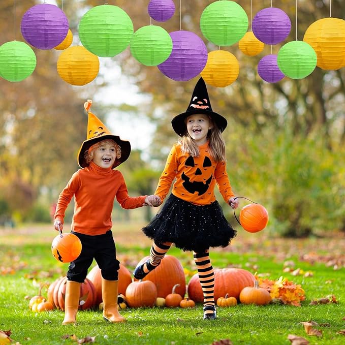 20Pcs Yellow Purple Green Paper Lanterns for Parties, 6” 8” 10” 12” Chinese Asian Hanging Round Paper Lanterns for Birthday Wedding Halloween Christmas Home Decor Party Decor