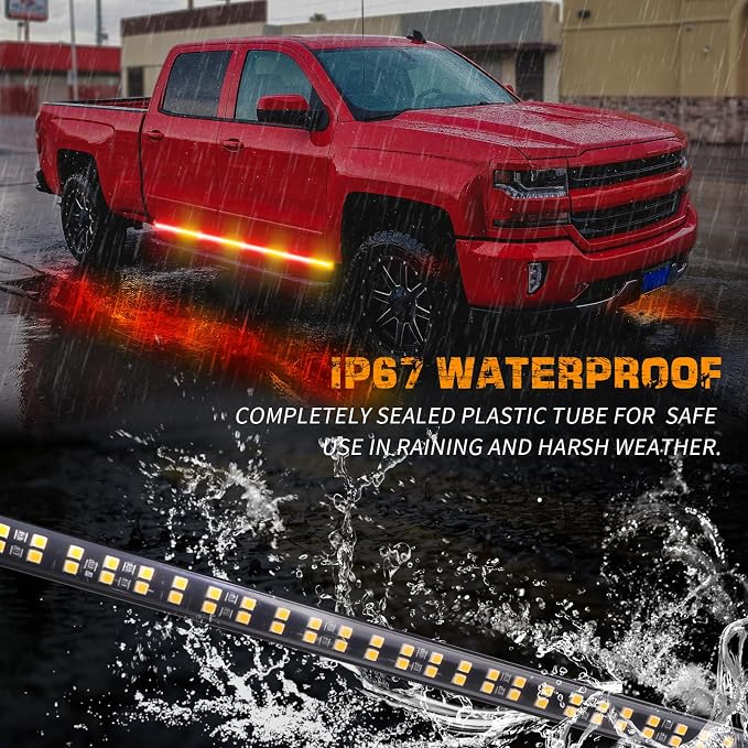 70 inch Running Board Strobe Lights Amber Red Emergency Lights | 2PCS 864 LED Exterior Flashing Warning Hazard Caution Safety Light Strip for Tow Plow Trucks Construction Vehicles Pickup