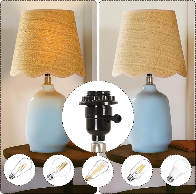 19" Modern Ceramic Table Lamp for Living Room Light Bule Base Desk Lamps for Bedroom Farmhouse Bedside Nightstand Lamp End Table Lamps,Sky Bule,Rattan Shade