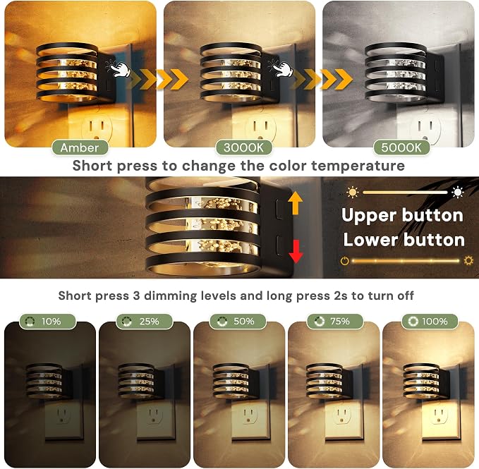 L LOHAS LED Night Lights Plug into Wall, 4 Pack 3CCT Night Light | Dusk to Dawn Sensor, Amber/3000K/5000K Color Changing Night-Lights, Adjustable Brightness, for Hallway Bedroom Home Decor