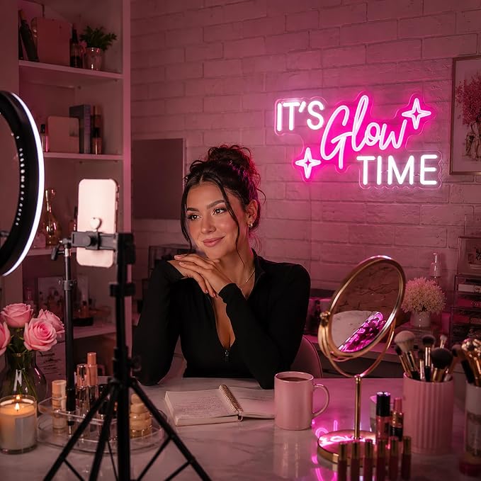 Neon Sign, Neon Signs for Wall Decor LED Signs Neon Light | It's Glow Time Neon Sign for Bedroom, Living Room, Business, Cafe, Bar, Party, Home Decor, Pink Decor, Gift, USB Powered