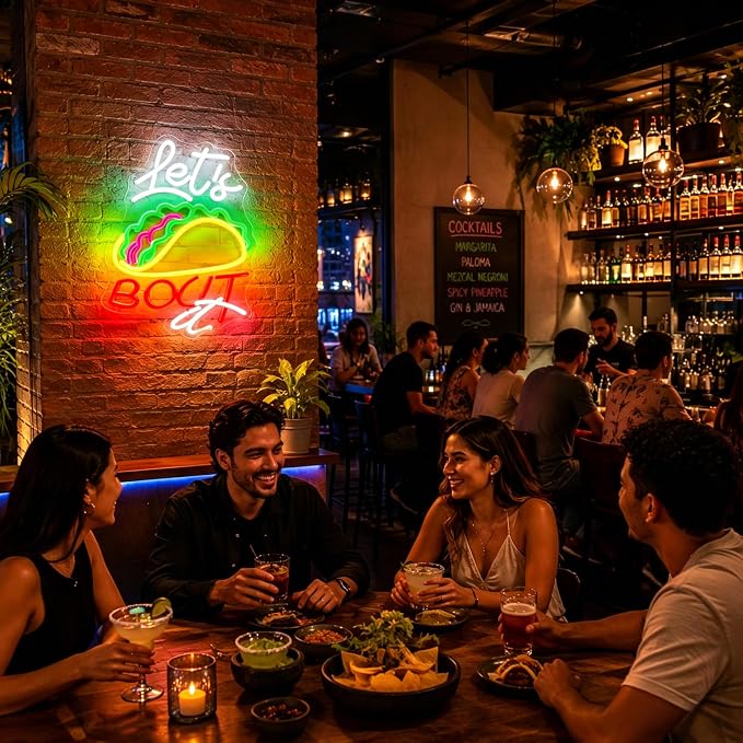 Neon Sign, Tacos Neon Signs for Wall Decor LED Signs Neon Light | Tacos Neon Sign, Mexican Taco LED Signs for Business, Mexico Restaurant, Kitchen, Party, Home Decor, Gift, USB Powered