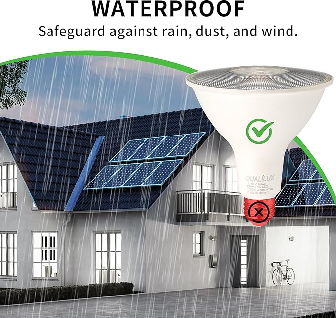 PAR38 Dusk to Dawn LED Flood Light Bulbs, Daylight White 5000K, 150W Equivalent 17W, 1700LM, Auto On/Off Light Sensing Outdoor Light Bulb, 2 Pack, Non-Dimmable, HQ-H033