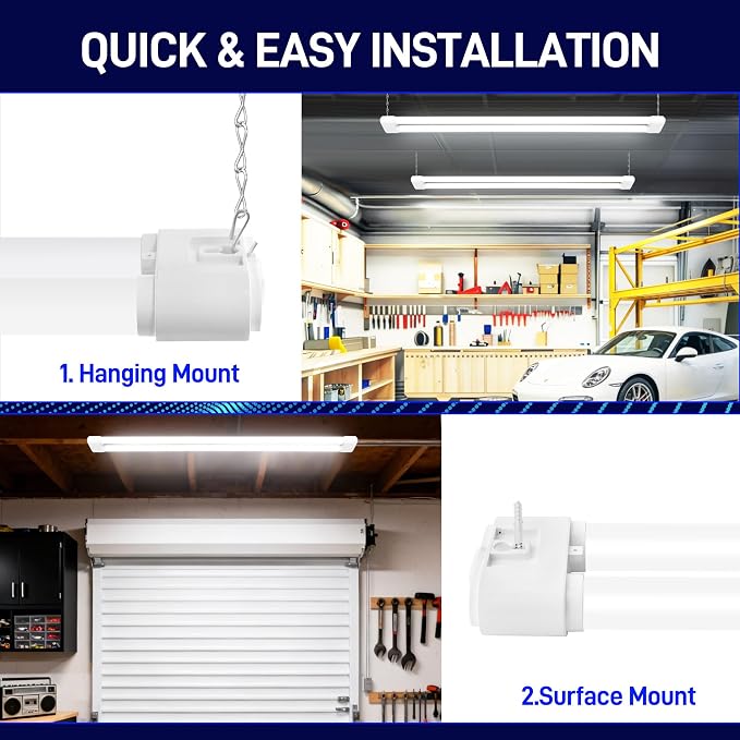 hykolity 4FT 60W LED Shop Light,6500LM[450W Equivalent] 5000K Daylight | Plug-in Utility Linkable Shop Lights for Garage Workshop Warehouse Basement, Ceiling Hanging or Surface,White,4 Pack