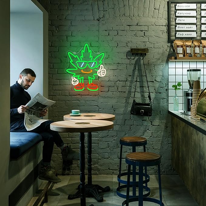 Leaf Weed LED Neon Sign Led Green Neon Lights for Wall Decor USB Light Up Sign Neon for Man Cave Living Room Pub Party & Gamer Room Decor Beer Bar Hotel Restaurant Unique Birthday Gift for Lover