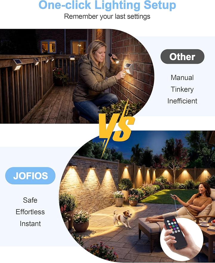 JOFIOS Solar Fence Lights with Remote, Warm White, Cool White and RGB Color Glow LED Outdoor Wall Lights, IP65 Waterproof Solar Lights for Fence, Backyard, Railing, and Deck, Home Improvement, 16 Pack
