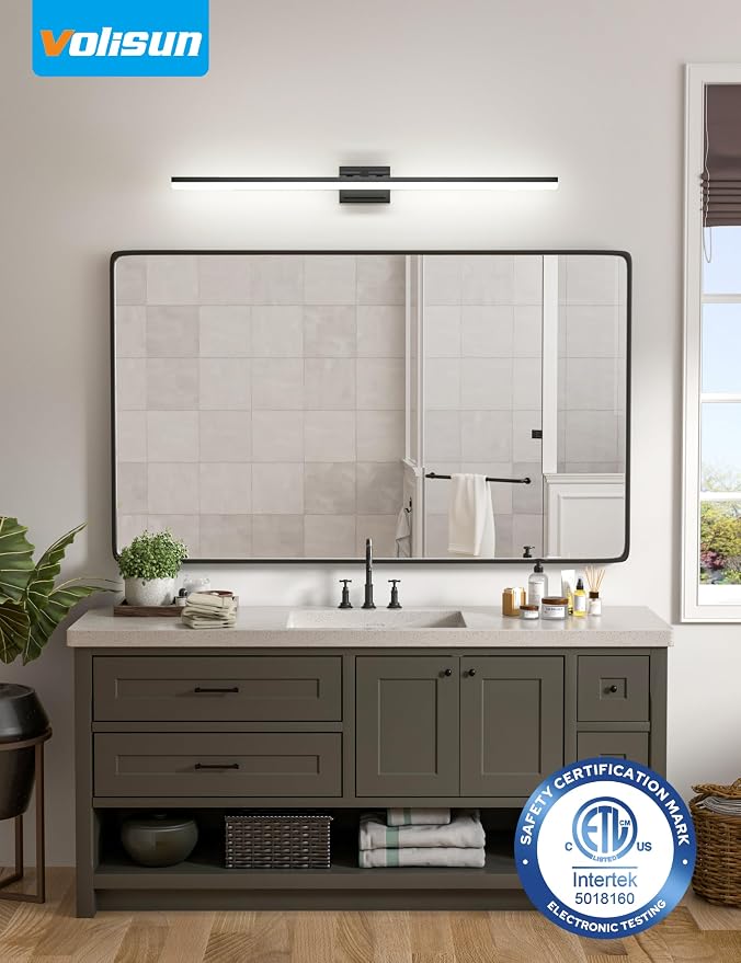 VOLISUN Modern Bathroom Vanity Light 48 inch, 40W Dimmable 5CCT Led Bathroom Light Fixture Over Mirror, Black Bar Vanity Light for Bathrooms Mirror Cabinets Bedroom