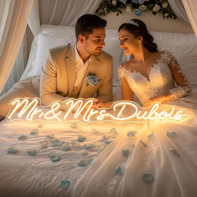 CIONAOR Custom Neon Sign, LED Wedding Backdrop Name Sign Customizable | Surname Last Name Sign for Reception & Ceremony, Dimmable Light Up Sign for Marry Me Proposal, Engagement Party Decor