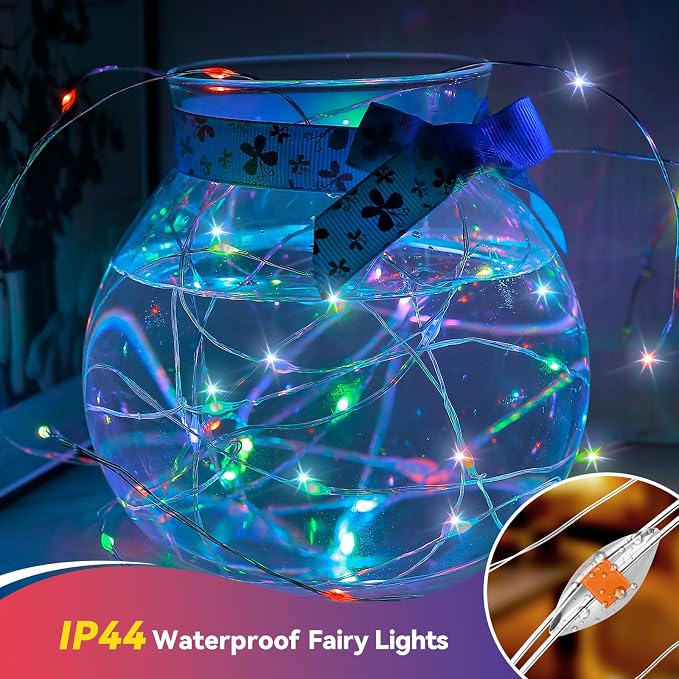 LitHome 2 Pack Multicolor Fairy Lights Battery Operated, Each 20 FT 60 LED | Twinkle Lights Battery Operated 2 Modes, Waterproof Fairy String Light for Classroom Indoor Bedroom Christmas Wedding Decor