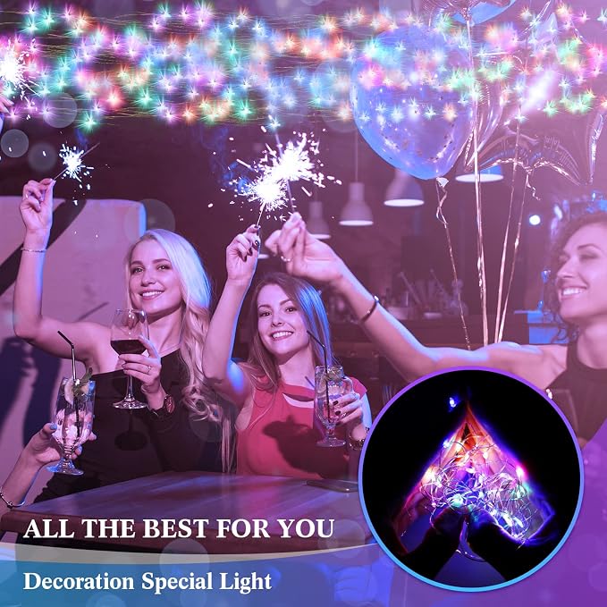 50 Pack Battery Operated LED Fairy Lights 3 Modes,Rainbow Color | 7 Ft 20 LEDs Each, Waterproof Copper Wire Twinkle Lights for Wedding Jar Bedroom Party, DIY Starry String Decorations