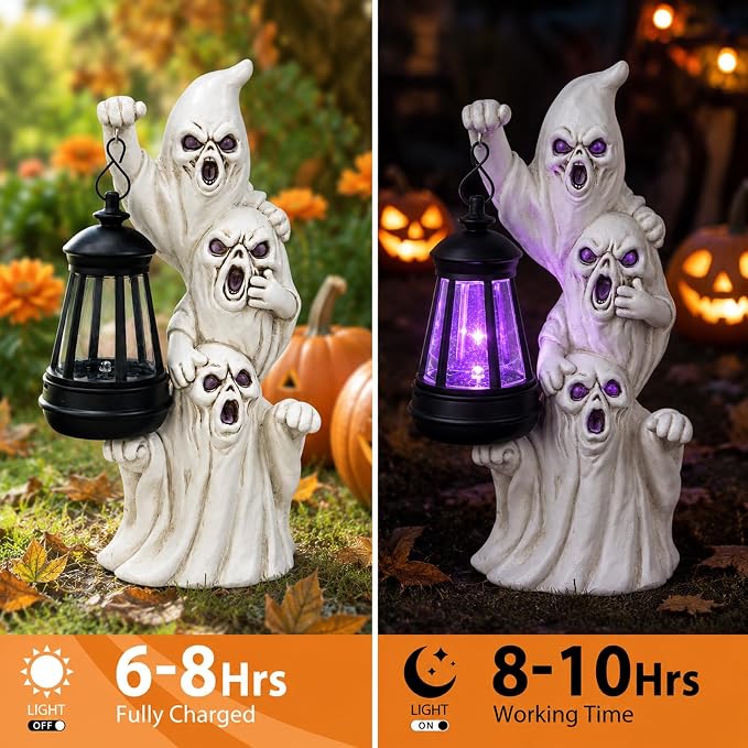 YDKOJGW Solar Garden Outdoor Statues with Succulent and 7 LED Lights - Lawn Decor Tortoise Statue for Patio, Balcony, Yard Ornament - Unique Housewarming Gifts (White Ghost)