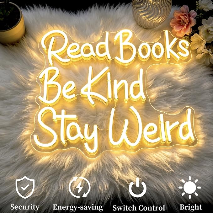 Neon Sign Led Sign Neon Signs for Wall Decor Neon Lights Up Signs | Read Books Be Kind Stay Weird Neon Sign, Warm White Room Decor, Girls Gift, Party, Classroom Wall Decor, 5V USB Powered