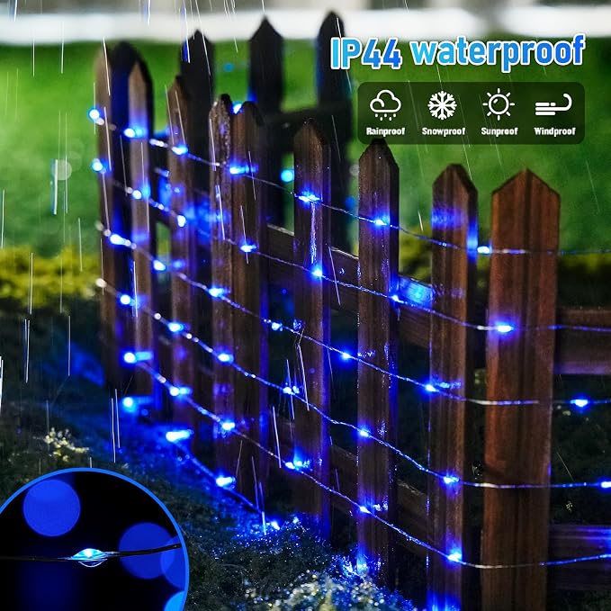 JMEXSUSS 200 LED Blue Fairy Lights Plug in, 66 ft Christmas Twinkle Lights | Outdoor Waterproof with 8 Modes Christmas Tree Lights for Bedroom Christmas Tree Decor