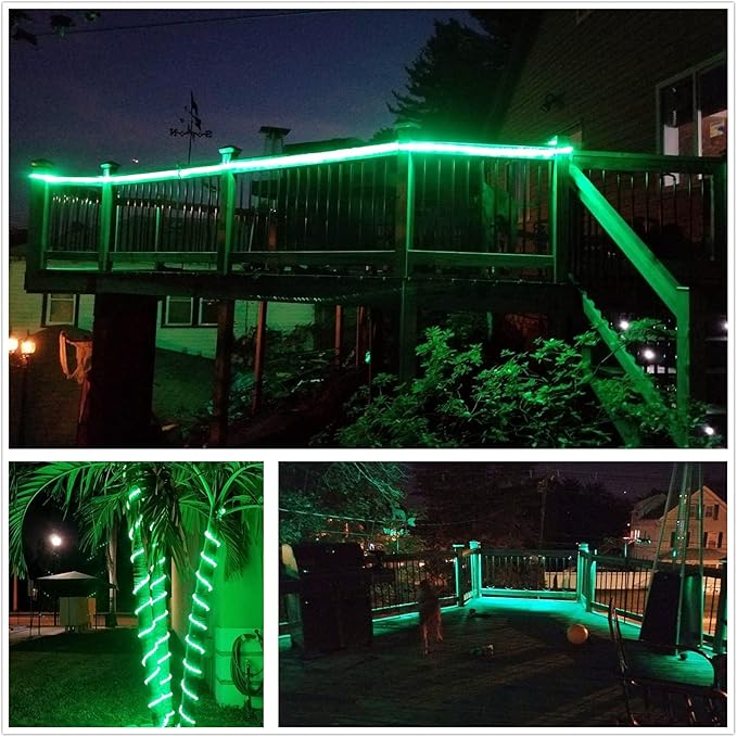 LED Rope Lights, 99ft 110V Waterproof Rope Lights for Outside, Outdoor String Lights, Ideal for Eaves, Backyards Garden, Christmas Decoration(Green)