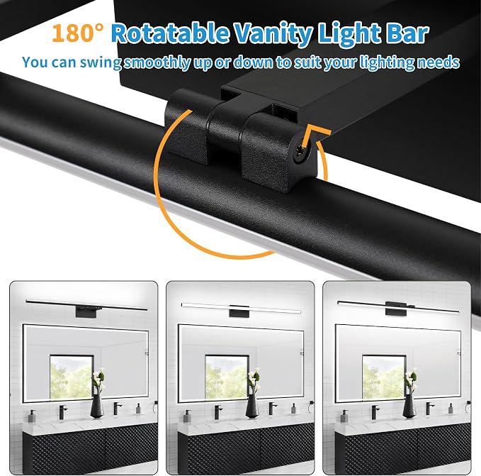 LED Bathroom Vanity Light, Modern Bathroom Light Fixture Over Mirror (Cool White 6000K), Vanity Light Bar with Angle Adjustable, 48 Inch, Black