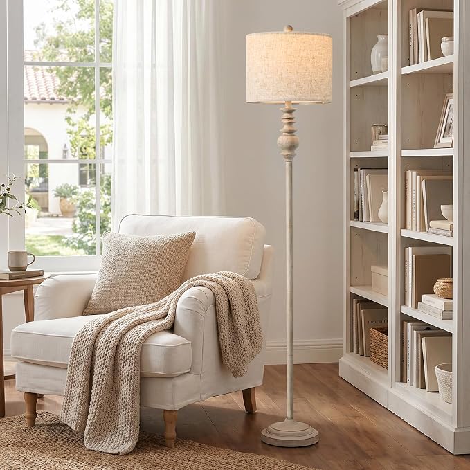 BOBOMOMO 64.25" Farmhouse Floor Lamp with Remote, Dimmable Floor Lamp with Adjustable Color Temperatures, Antique Gray Standing Floor Lamp for Living Room Corner, Bedroom & Nursery, 9W Bulb Included