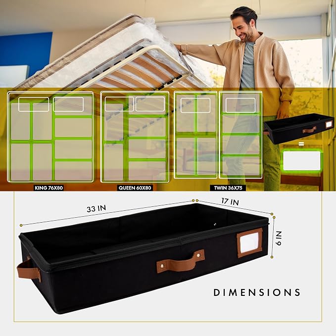Under Bed Storage, Large 2pc with Lid, Black | Drawer-style pull-out design, Fits blankets, clothes, fabric & shoes, Bins with lids, Bedroom & closet storage