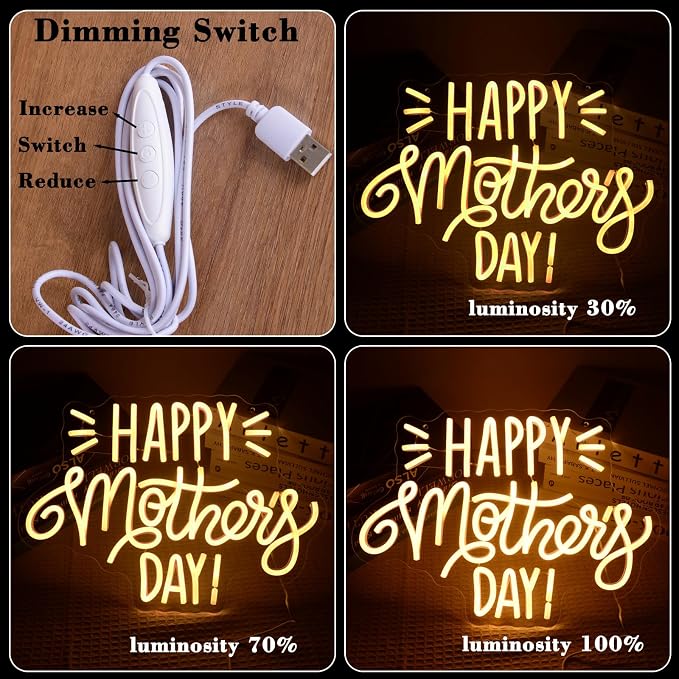 Happy Mother’s Day Neon Lights My Mother is Best Dear Mom letters LED Neon Signs Warm White Light Lamp as Gift for mom-mother’s day, mother’s birthday, wife's birthday, Christmas, Thanksgiving