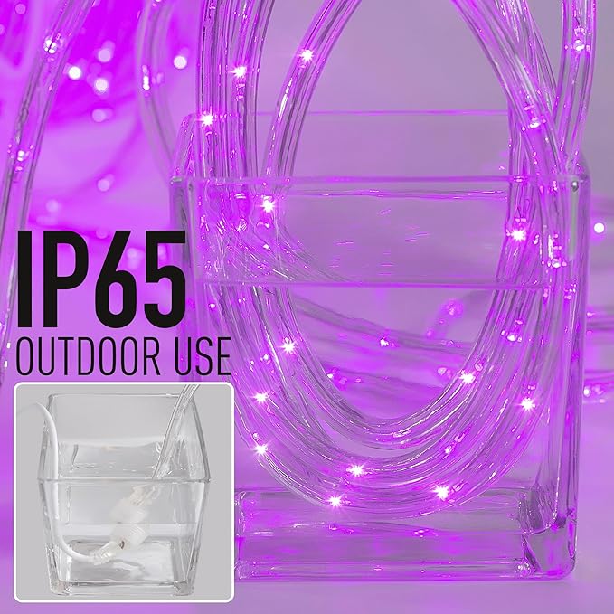 Waterproof LED Rope Lights, Connectable & Flexible with 8 Modes, Outdoor Lighting for Deck, Garden, Pool, Patio & Christmas Decor (Purple, 20ft)