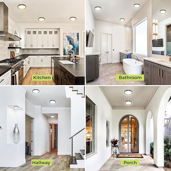hepside 6PACK Flush Mount LED Ceiling Light Fixture Black, 6.5Inch 12Watt, Dimmable & 3000K-4000K-6500K Ceiling Lamp 1200LM Low Profile Ceiling Light for Kitchen Bedroom Hallway Porch