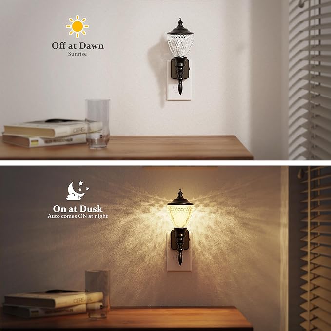 JandCase Night Lights Plug into Wall, 3000K Soft White, Dusk to Dawn Sensor, 0-100LM Dimmable Industrial Night Light, for Bedroom, Bathroom, Living Room, Hallway