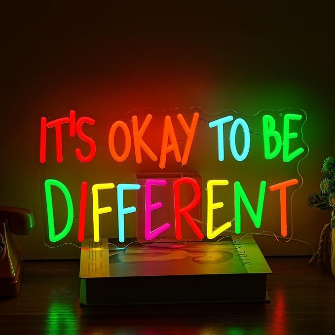 It's Okay To Be Different Neon Sign Multiple Colors Words Light Sign Dimmable Inspirational Affirmation Neon Light for Wall Decor Office Bedroom Pub Party Shop(16.54 * 8.66In)